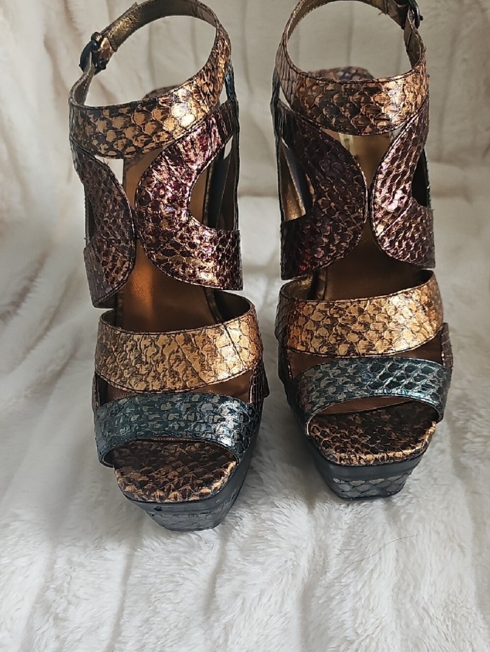 Max Studio Metallic Multi-Color Snake-Embossed Platform Sandals - Picture 7 of 13
